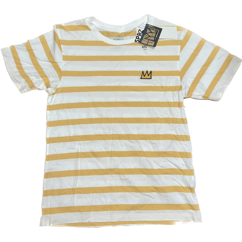 Uniqlo SPRZ NY Jean Michel Basquiat T-Shirt Top Size XXS Womens Yellow Striped